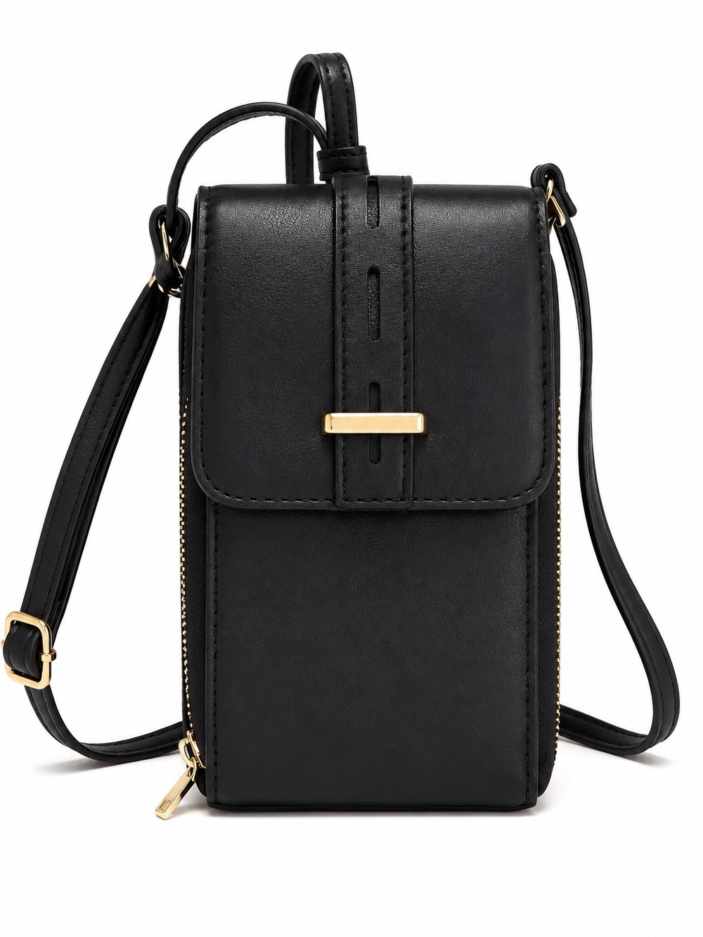 Black Crossbody Phone Bag with Gold Trim